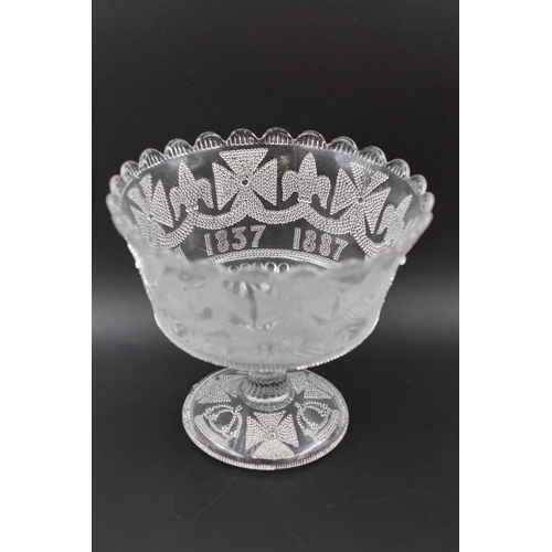 50 - LOVELY British Royal Commemorative Glass Bowl depicting Queen Victoria Jubilee 1837-1887 approx 5