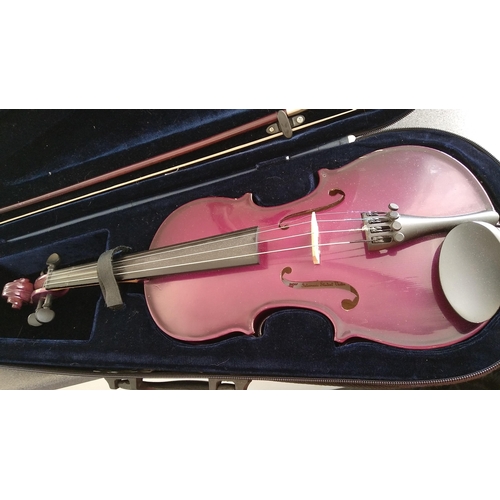 365 - Nice burgundy violin with bow and Lightweight carry case