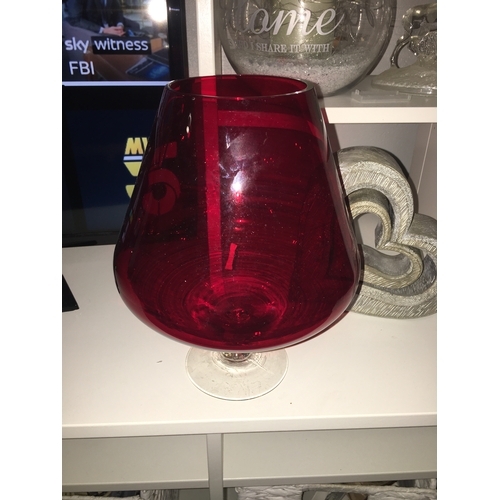 408 - LARGE RETRO RUBY BRANDY GLASS VASE