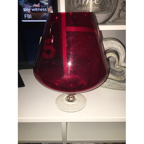 408 - LARGE RETRO RUBY BRANDY GLASS VASE