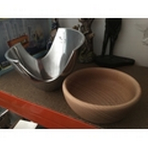 252 - NEW WOODEN BOWL AND METAL VASE