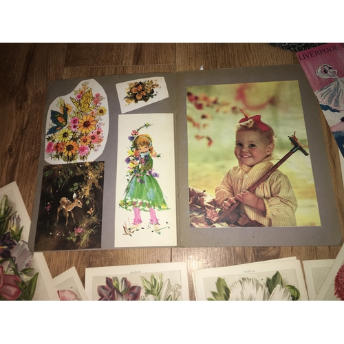 18 - FANTASTIC SELECTION OF EPHEMERA INCLUDING XMAS SCRAP BOOK OF VINTAGE CARDS AND VINTAGE FLOWER PICTUR... 