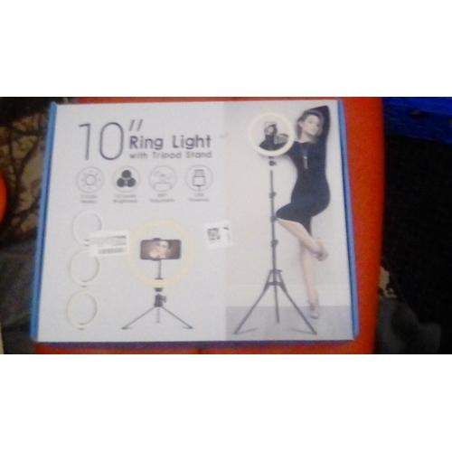 107 - NEW BOXED OJelay 10 LED Selfie Ring Light Black with 9cm Tripod Stand & Phone Holder, Brand New