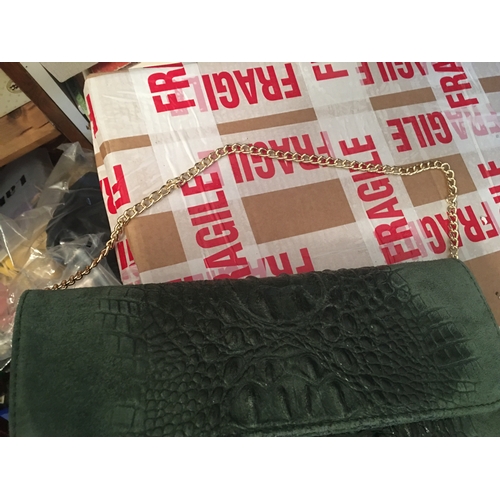 300B - NEW BAGGED Croc Suede Clutch Bag Italian Leather (Dark Green) IDEAL XMAS PRESENT