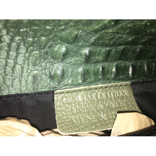 300B - NEW BAGGED Croc Suede Clutch Bag Italian Leather (Dark Green) IDEAL XMAS PRESENT