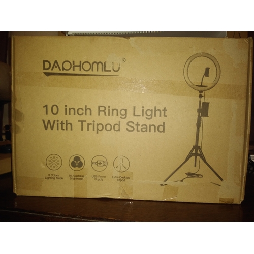 83 - NEW BOXED OJelay 10'' LED Selfie Ring Light Black with 9cm Tripod Stand & Phone Holder, Brand New