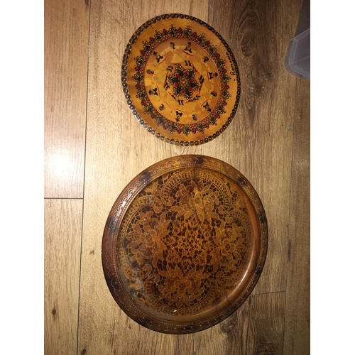 60 - TWO WOODEN PLATES INCLUDING DECORATIVE