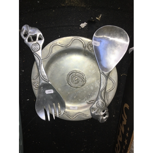 31 - METAL South African Decorative Plate with Oversized Spoon and Fork