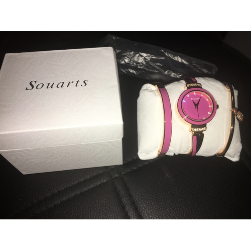 302V - BOXED Souarts Watches with Bracelet Set for Women Encrust Rhinestone Quartz Analog Bangle Women's Gi... 