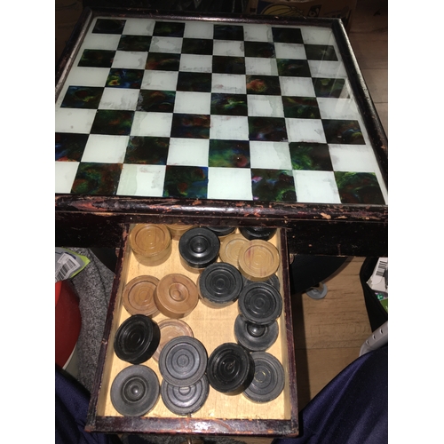 171 - A VERY NICE Antique wood and glass draughts set with secret drawer