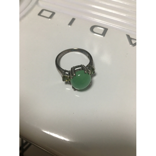 201 - LOVELY 925 SILVER RING WITH GREEN STONE