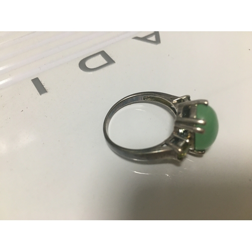 201 - LOVELY 925 SILVER RING WITH GREEN STONE