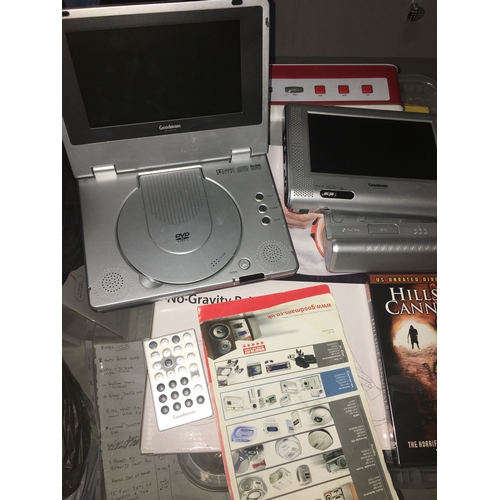 332 - Goodmans Portable In-Car DVD Player Silver With Case Charger etc working