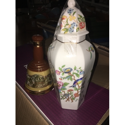 53 - AYNSLEY PEMBROKE LIDDED VASE AND A WADE BELLS WHISKY FLAGGON Empty  11/31/7