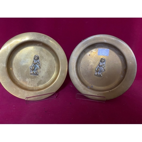 28 - 2 brass 'Cat and Fiddle' plates