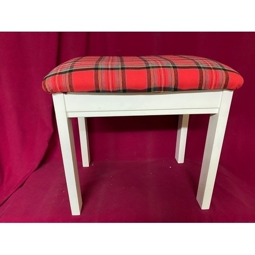 62 - LOVELY White frame dressing table stool with NEW red tartan upholstery 54x45x40cms