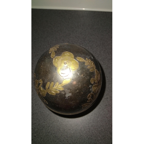 338 - LOVELY BRASS INLAID EGG