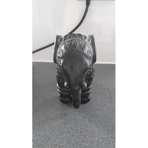 376 - BLACK WOODEN DECORATED ELEPHANT