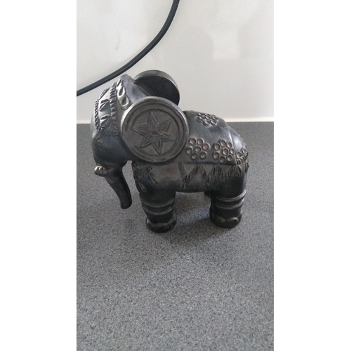 376 - BLACK WOODEN DECORATED ELEPHANT