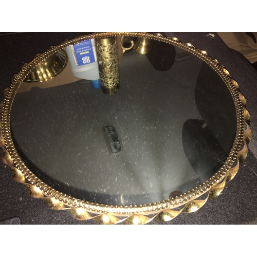 100L - Very Nice Vintage Round Brass Sculpt edge Mirror