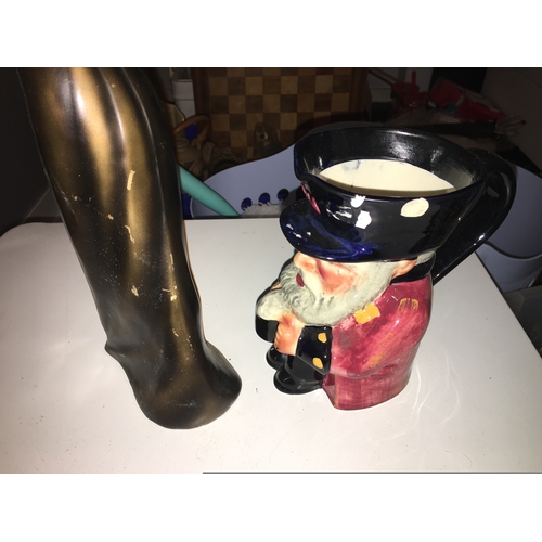 23 - LARGE LADY FIGURE AND SHORTER TOBY JUG, CHIP TO SIDE