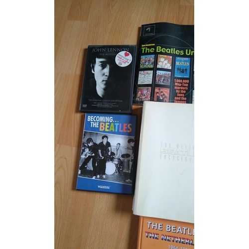 457 - GOOD SELECTION OF BEATLES BOOKS AND DVD'S