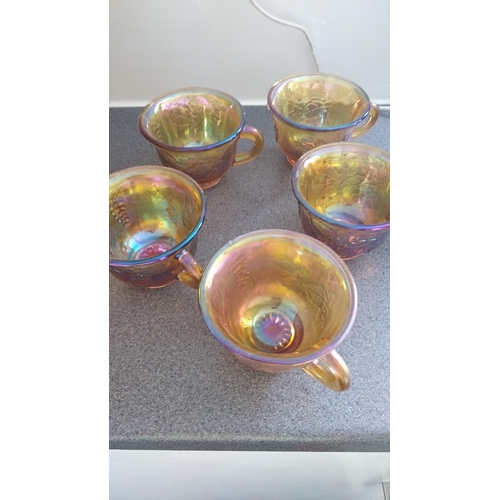 485 - Carnival glass punch bowl with 10 cups