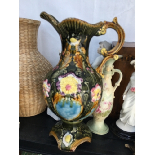 400A - LARGE EARLY HANDPAINTED JUG WITH REG NUMBER TO BASE IN NICE CONDITION