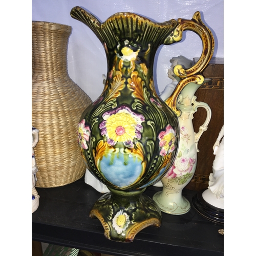 400A - LARGE EARLY HANDPAINTED JUG WITH REG NUMBER TO BASE IN NICE CONDITION