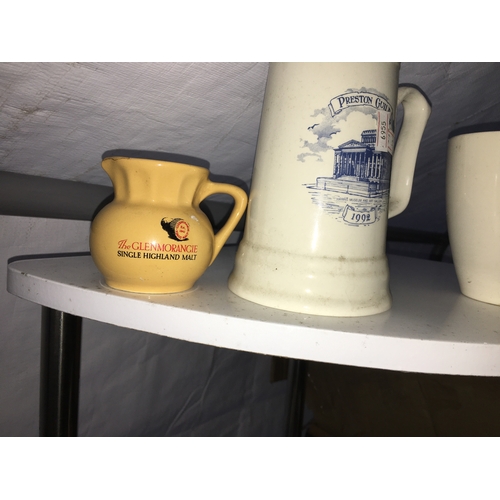 55 - NICE SELECTION OF BREWERIANA VESSALS INCLUDING SMALL WHISKY WATER JUG, GLASS ETC