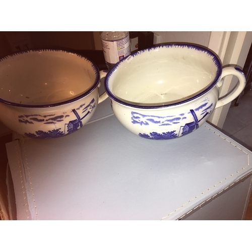 31 - VERY NICE PAIR OF EMPIRE POTTERY BLUE & WHITE CHAMBER POTS