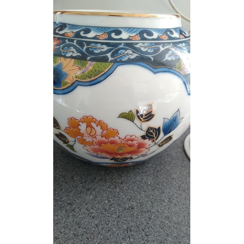 456 - LOVELY ORIENTAL TEA POT WITH BAMBOO HANDLE