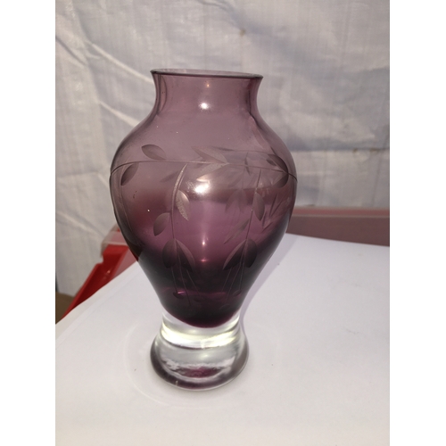 8 - LOVELY ETCHED PURPLE GLASS VASE