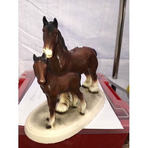 64 - MARE & FOAL ON PLINTH FIGURINE