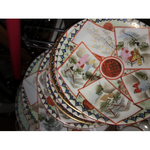 88 - SELECTION OF ORIENTAL EGGSHELL INCLUDING SIX CUPS SAUCERS SIDE PLATES TWO BREAD PLATES AND TEA POT