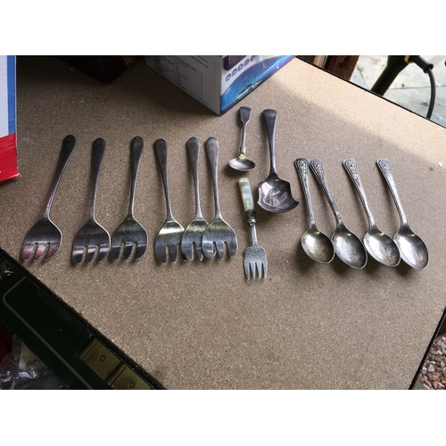 56 - LARGE SELECTION OF EARLY FLAT WARE WITH SOME HALLMARKED