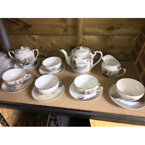 62 - LOVELY JAPANESE TEA SET PLUS EXTRA PLATES ETC WITH GIESHA'S TO BOTTOM OF CUPS 300C