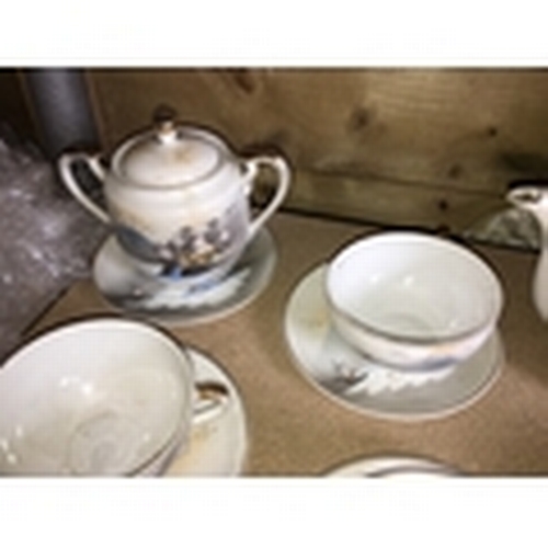 62 - LOVELY JAPANESE TEA SET PLUS EXTRA PLATES ETC WITH GIESHA'S TO BOTTOM OF CUPS 300C