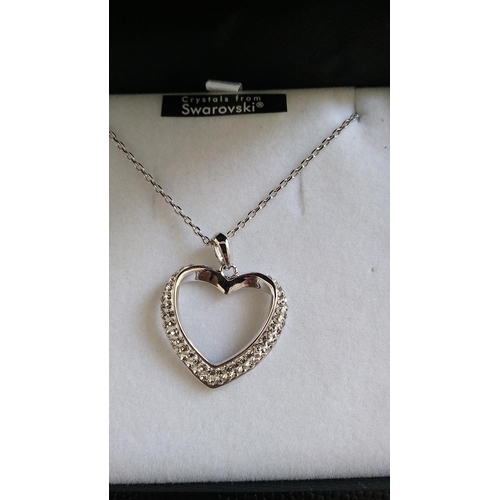 485 - BOXED WARREN JAMES HEART PENDANT AND NECKLACE WITH SWAROVSKI CRYSTALS