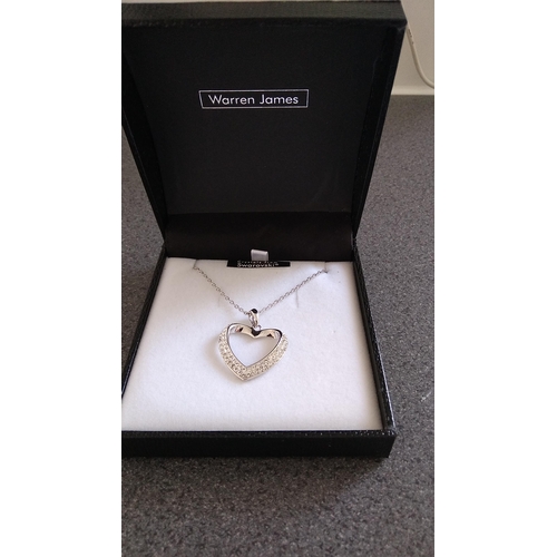 485 - BOXED WARREN JAMES HEART PENDANT AND NECKLACE WITH SWAROVSKI CRYSTALS