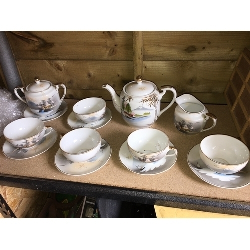 62 - LOVELY JAPANESE TEA SET PLUS EXTRA PLATES ETC WITH GIESHA'S TO BOTTOM OF CUPS