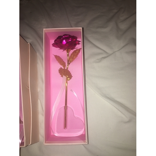 16 - NEW BOXED BEFERR CRYSTAL ROSE IN GOLD LEAF