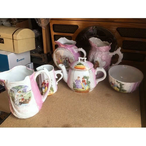 74 - SELECTION OF SIX PIECES OF EARLY CHARACTER SCENE JUGS AND BOWLS ETC