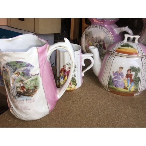 74 - SELECTION OF SIX PIECES OF EARLY CHARACTER SCENE JUGS AND BOWLS ETC