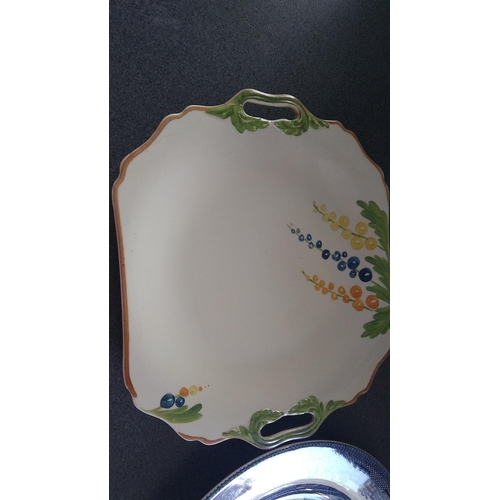 496 - LONGPORT ART DECO DISH AND WILLOW PATTERN PLATE