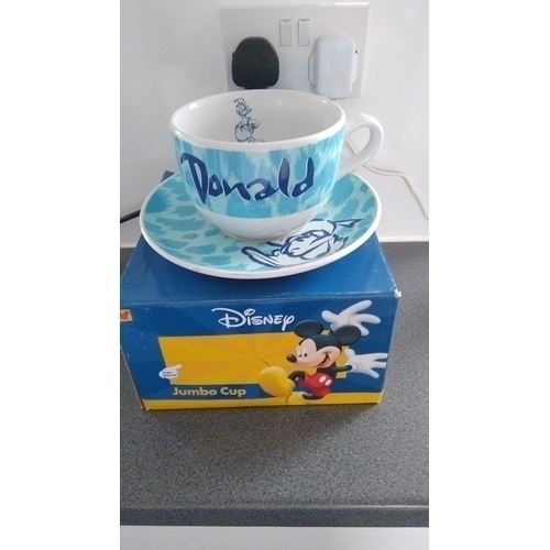 528 - DISNEY BOXED LARGE DONALD CUP AND SAUCER