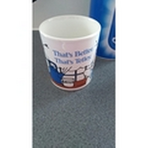 304 - TWO TETLEY MUGS AND KILN CRAFT CANNISTER