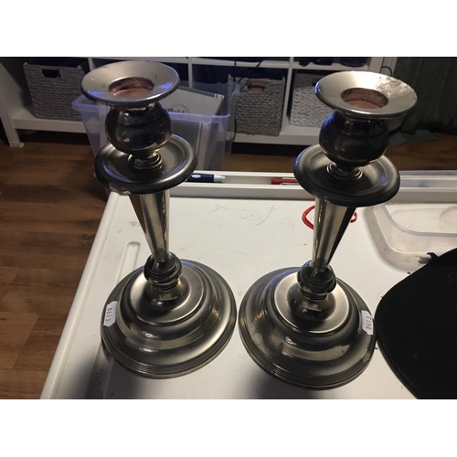 400S - VERY NICE Pair of Matching H Samual Antique Style Plated Candle Sticks 9.5