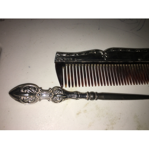 300R - Hallmarked Silver Comb And Button Hook