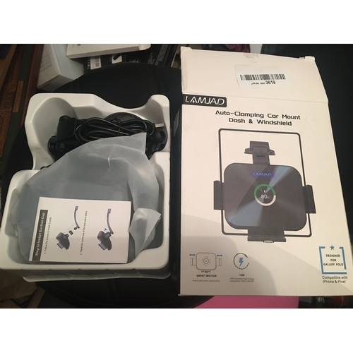 2 - NEW BOXED LAMJAD AUTO CLAMPING FOR WINDSCREEN AND DASH MOUNT WIRELESS CAR CHARGER